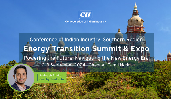 Pratyush Thakur, Investment Director & Country Head (India) for Blueleaf Energy speaking at the Conference of Indian Industry, Southern Region Energy Transition Summit & Expo: Powering the Future: Navigating the New Energy Era 2-3 September 2024 | Chennai, Tamil Nadu