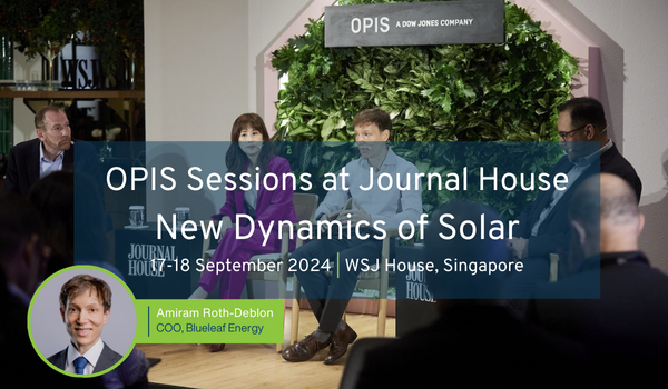 Amiram Roth-Deblon COO for Blueleaf Energy speaking at Dow Jone's OPIS Sessions at Journal House on the New Dynamics of Solar on 17 September 2024 at the WSJ House, Singapore